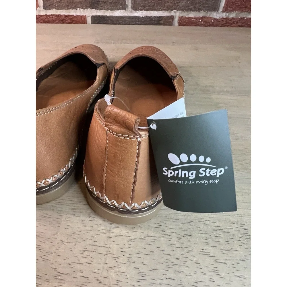 Spring Step Ingrid Women's Brown Leather Cutout‎ Floral Slip On Loafer Size 41